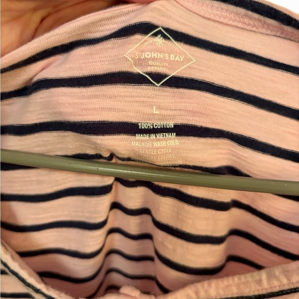 St. John’s Bay Pink Striped Women's Short Sleeve Cotton Top Size Large - Picture 3 of 9